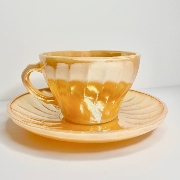 Vintage Anchor Hocking Fire King Orange/Tangerine Teacup and Saucer Set- 2 Pairs - Picture 2 of 5